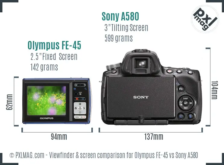 Olympus FE-45 vs Sony A580 Screen and Viewfinder comparison