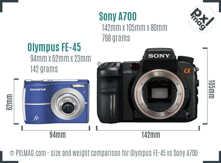 Olympus FE-45 vs Sony A700 size comparison