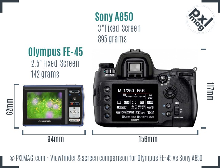 Olympus FE-45 vs Sony A850 Screen and Viewfinder comparison