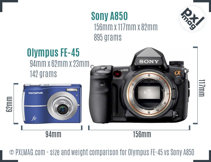 Olympus FE-45 vs Sony A850 size comparison