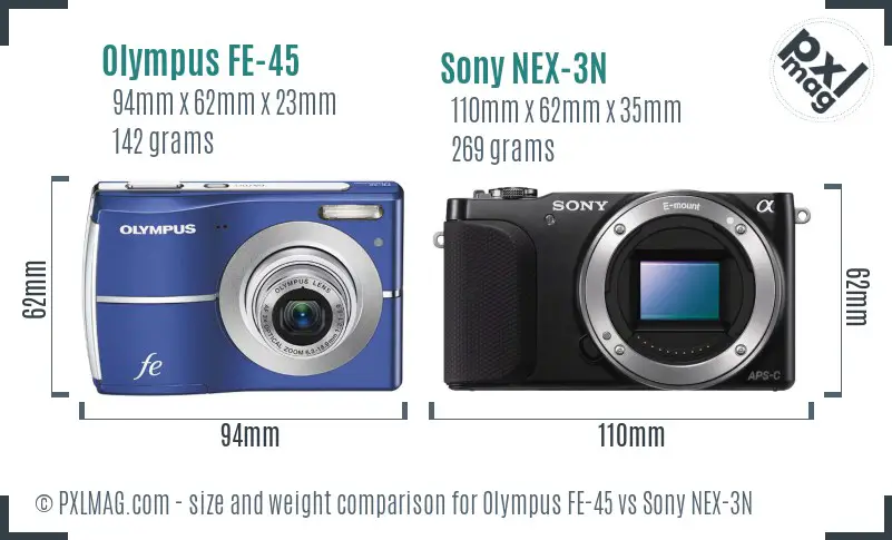 Olympus FE-45 vs Sony NEX-3N size comparison