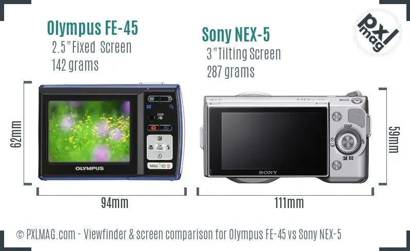 Olympus FE-45 vs Sony NEX-5 Screen and Viewfinder comparison