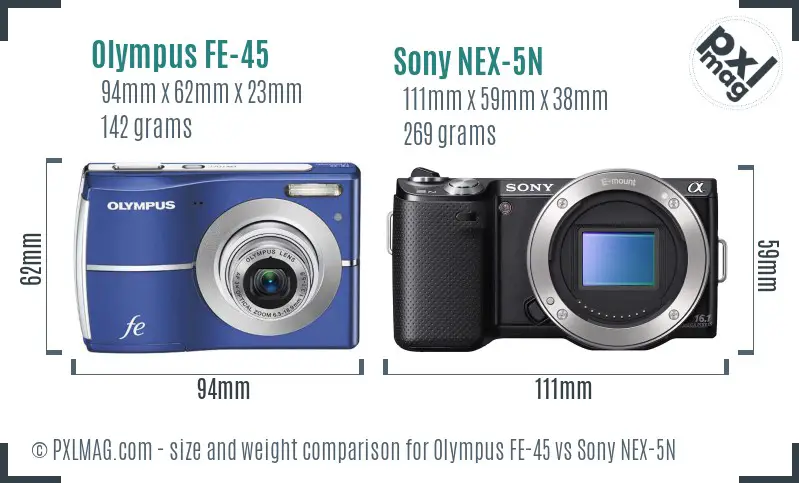 Olympus FE-45 vs Sony NEX-5N size comparison