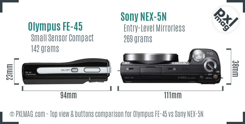 Olympus FE-45 vs Sony NEX-5N top view buttons comparison