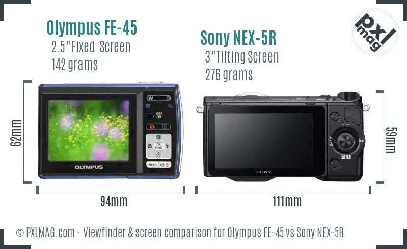 Olympus FE-45 vs Sony NEX-5R Screen and Viewfinder comparison