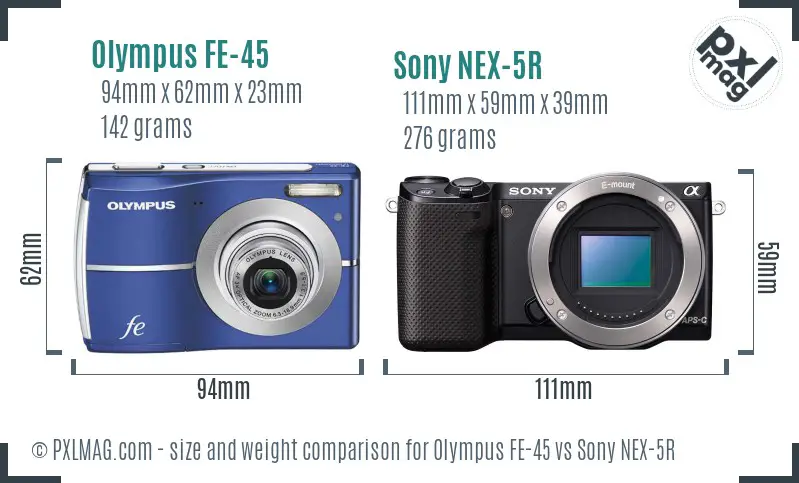 Olympus FE-45 vs Sony NEX-5R size comparison