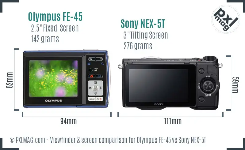Olympus FE-45 vs Sony NEX-5T Screen and Viewfinder comparison