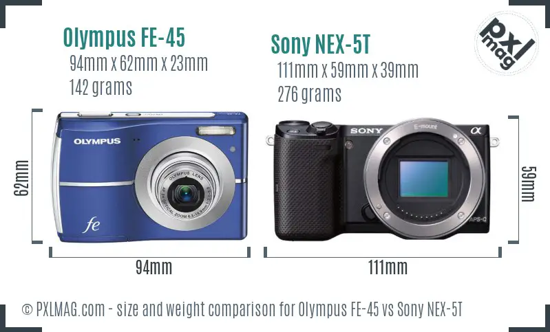 Olympus FE-45 vs Sony NEX-5T size comparison