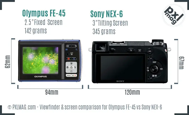 Olympus FE-45 vs Sony NEX-6 Screen and Viewfinder comparison
