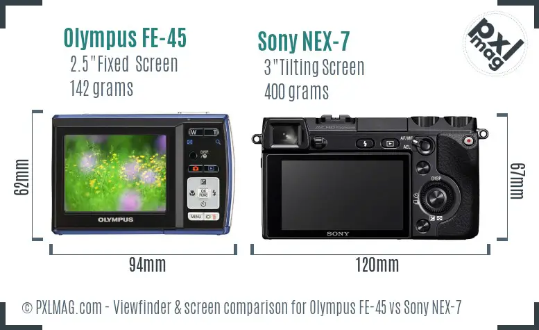 Olympus FE-45 vs Sony NEX-7 Screen and Viewfinder comparison