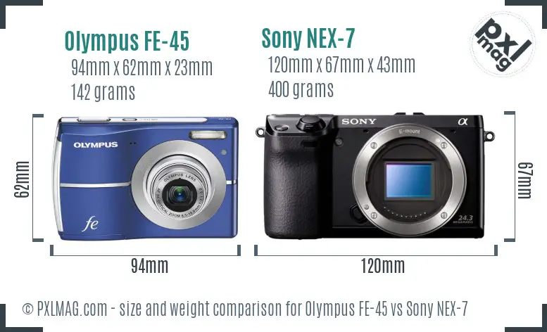 Olympus FE-45 vs Sony NEX-7 size comparison