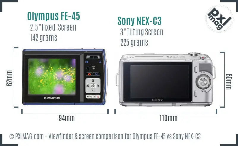 Olympus FE-45 vs Sony NEX-C3 Screen and Viewfinder comparison