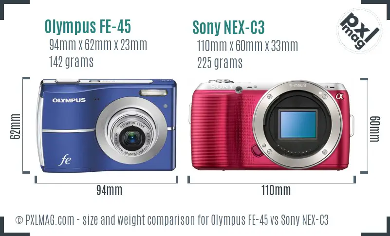 Olympus FE-45 vs Sony NEX-C3 size comparison