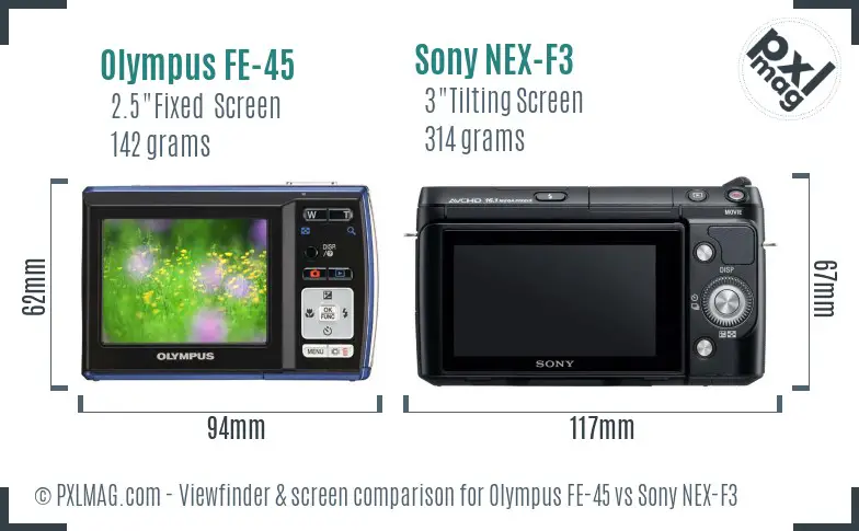 Olympus FE-45 vs Sony NEX-F3 Screen and Viewfinder comparison