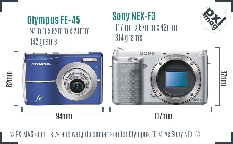 Olympus FE-45 vs Sony NEX-F3 size comparison