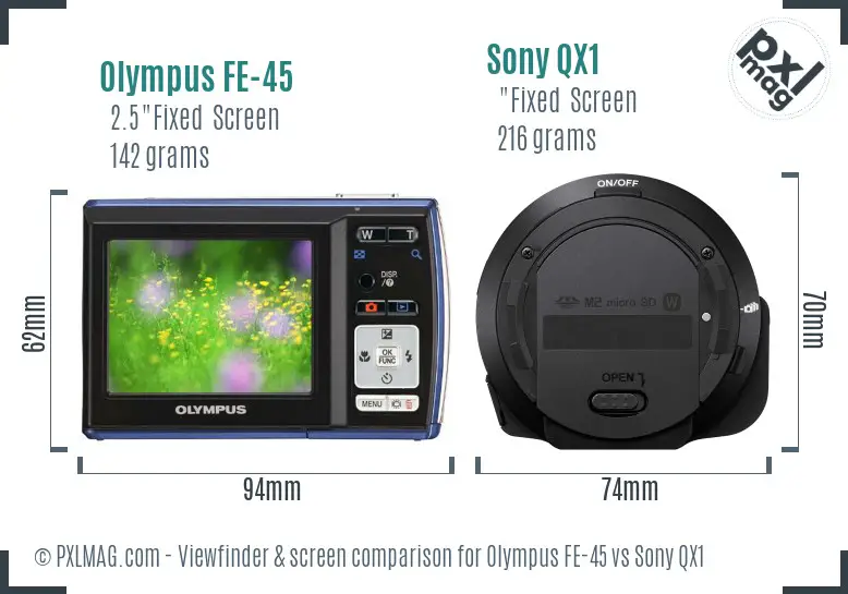 Olympus FE-45 vs Sony QX1 Screen and Viewfinder comparison
