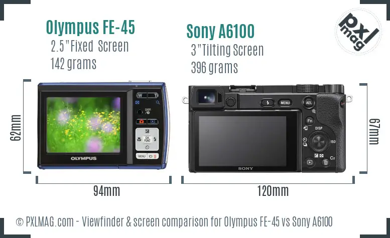 Olympus FE-45 vs Sony A6100 Screen and Viewfinder comparison