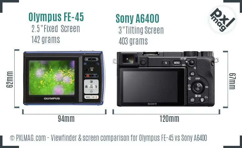 Olympus FE-45 vs Sony A6400 Screen and Viewfinder comparison