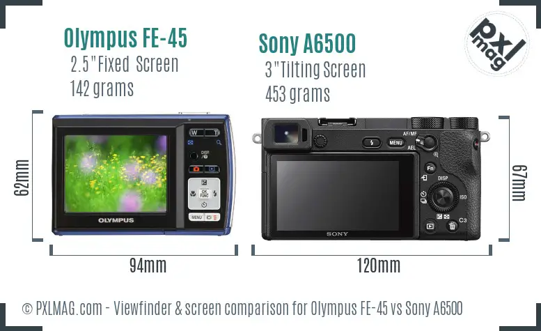 Olympus FE-45 vs Sony A6500 Screen and Viewfinder comparison