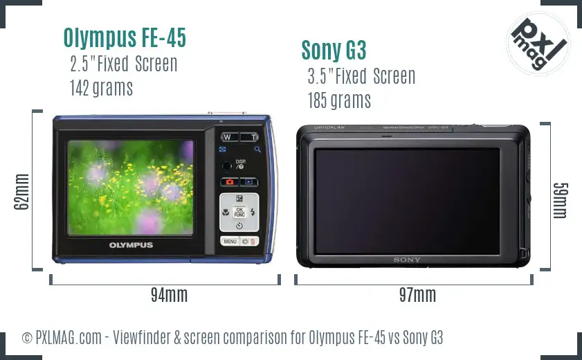 Olympus FE-45 vs Sony G3 Screen and Viewfinder comparison