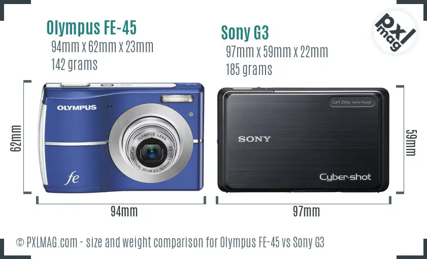 Olympus FE-45 vs Sony G3 size comparison