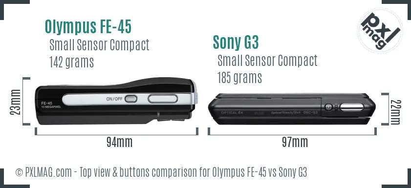 Olympus FE-45 vs Sony G3 top view buttons comparison