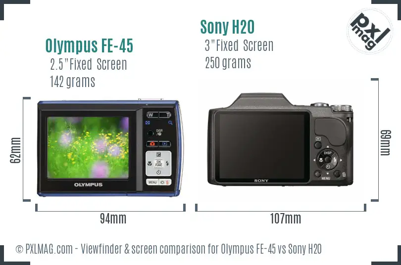 Olympus FE-45 vs Sony H20 Screen and Viewfinder comparison