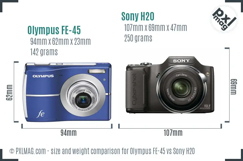 Olympus FE-45 vs Sony H20 size comparison