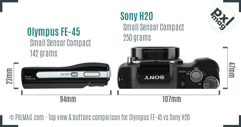 Olympus FE-45 vs Sony H20 top view buttons comparison