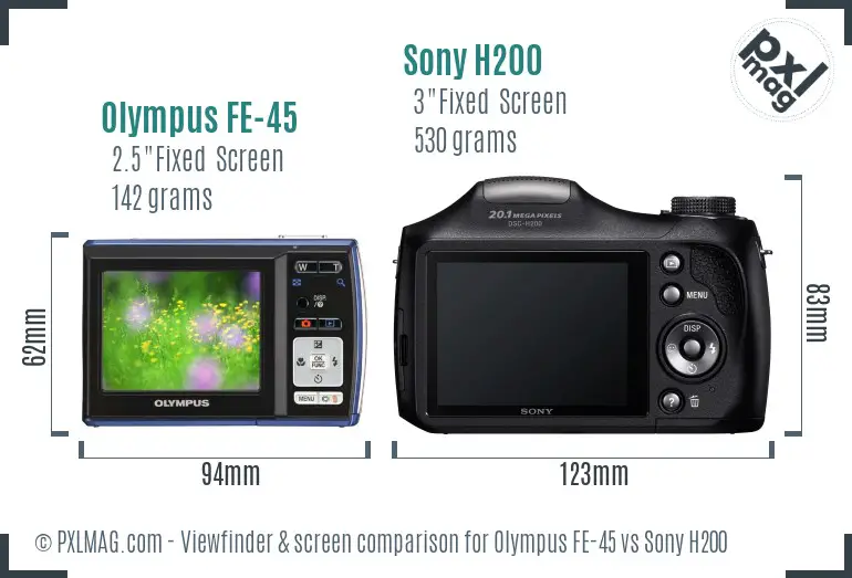 Olympus FE-45 vs Sony H200 Screen and Viewfinder comparison