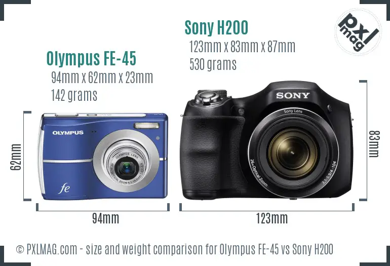 Olympus FE-45 vs Sony H200 size comparison