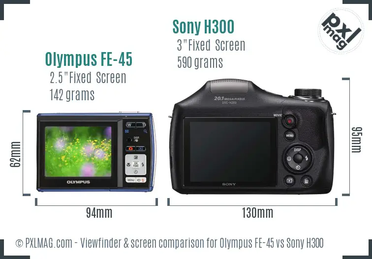 Olympus FE-45 vs Sony H300 Screen and Viewfinder comparison