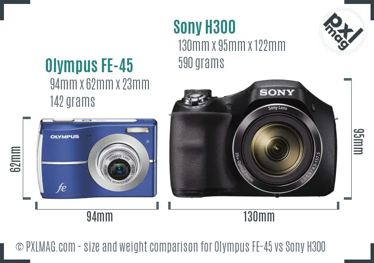 Olympus FE-45 vs Sony H300 size comparison