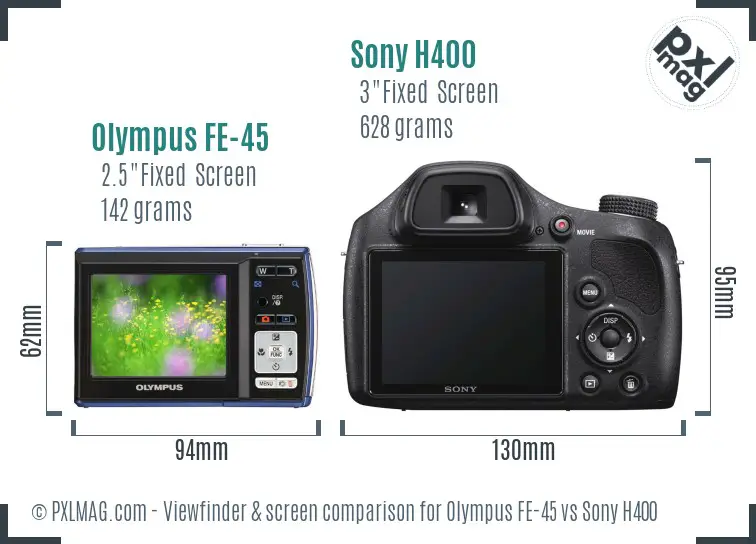 Olympus FE-45 vs Sony H400 Screen and Viewfinder comparison