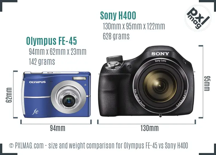 Olympus FE-45 vs Sony H400 size comparison