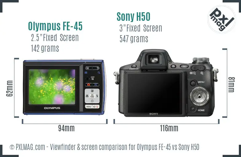 Olympus FE-45 vs Sony H50 Screen and Viewfinder comparison