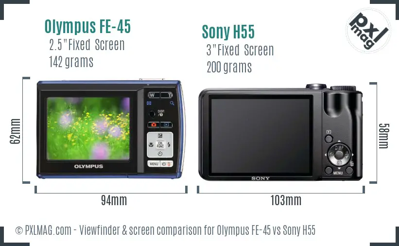 Olympus FE-45 vs Sony H55 Screen and Viewfinder comparison