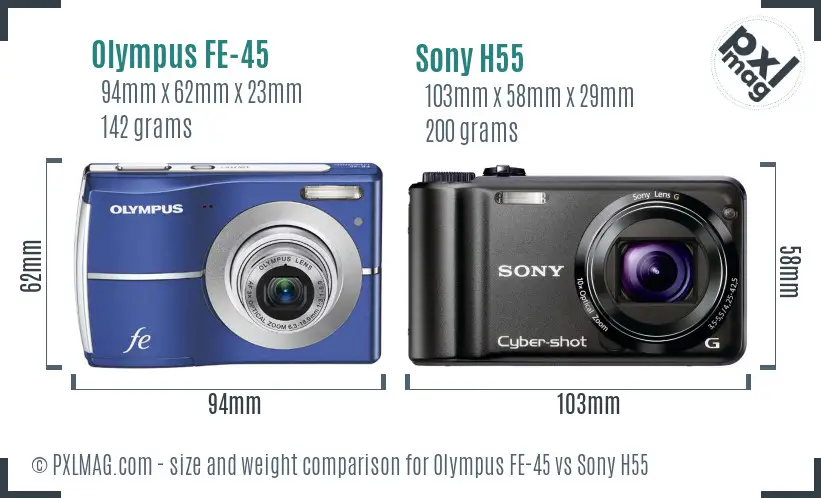 Olympus FE-45 vs Sony H55 size comparison