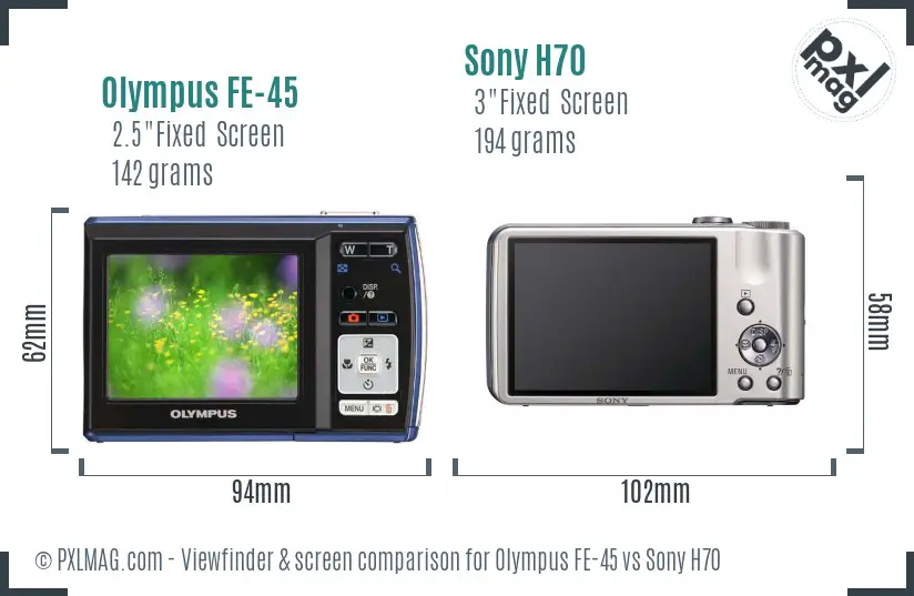 Olympus FE-45 vs Sony H70 Screen and Viewfinder comparison