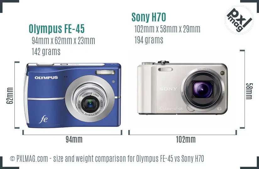 Olympus FE-45 vs Sony H70 size comparison