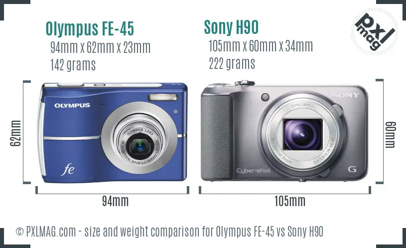 Olympus FE-45 vs Sony H90 size comparison