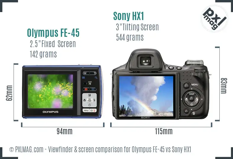 Olympus FE-45 vs Sony HX1 Screen and Viewfinder comparison