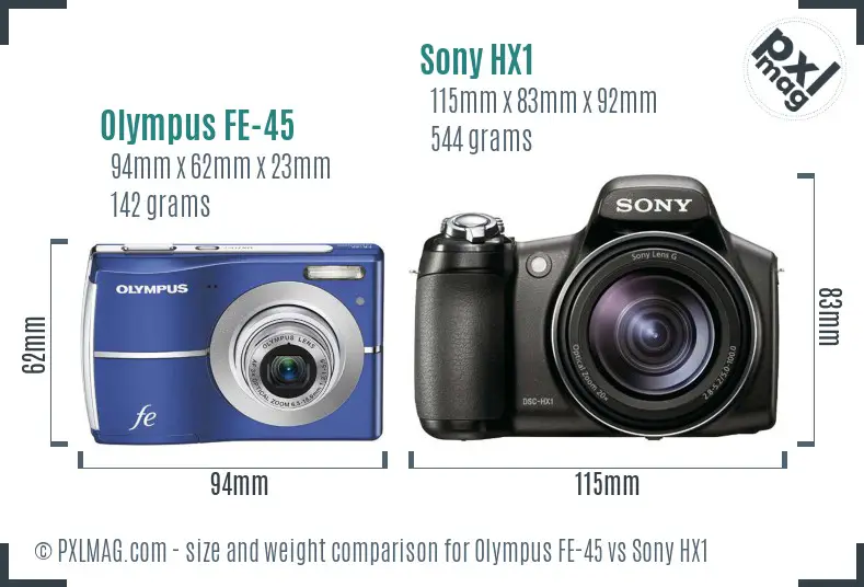 Olympus FE-45 vs Sony HX1 size comparison