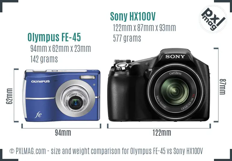 Olympus FE-45 vs Sony HX100V size comparison
