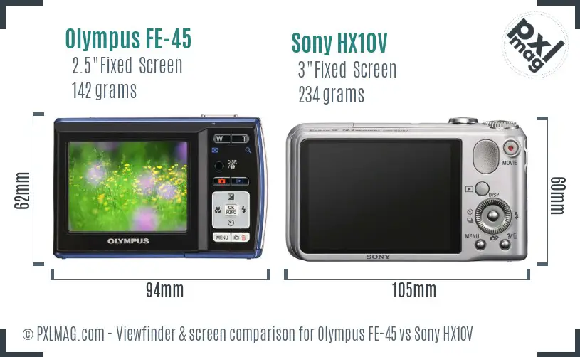 Olympus FE-45 vs Sony HX10V Screen and Viewfinder comparison