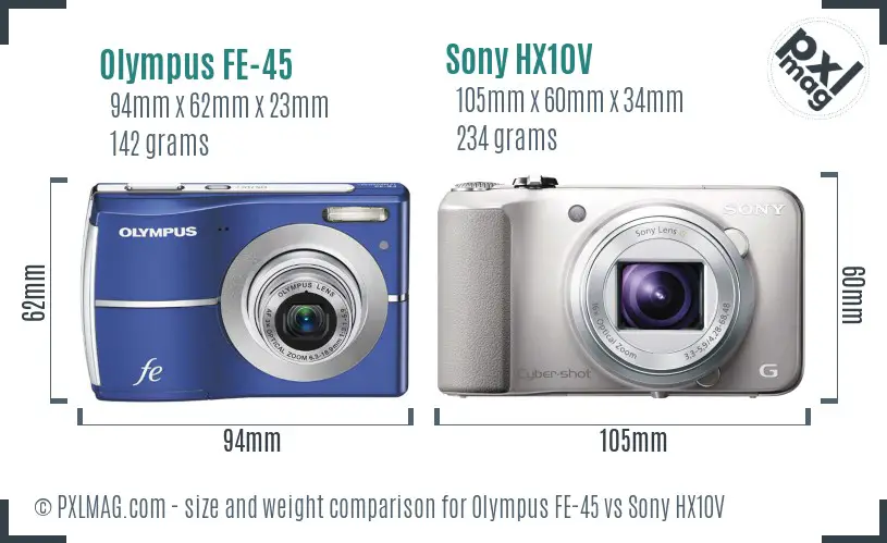 Olympus FE-45 vs Sony HX10V size comparison