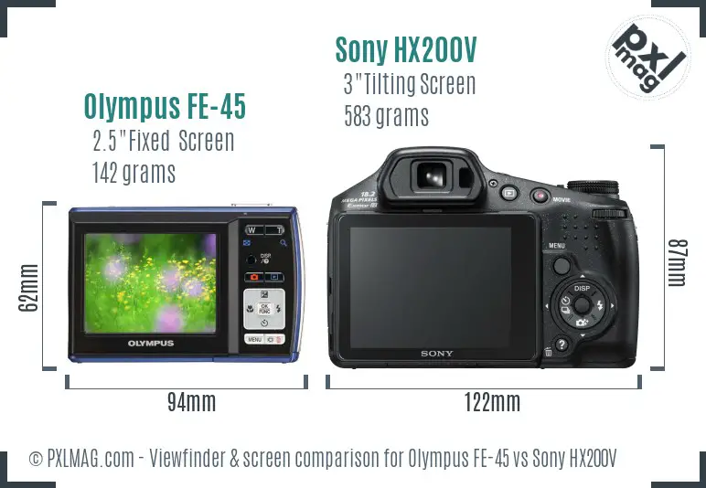 Olympus FE-45 vs Sony HX200V Screen and Viewfinder comparison