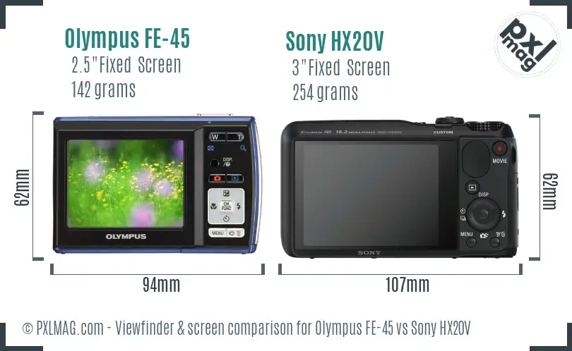 Olympus FE-45 vs Sony HX20V Screen and Viewfinder comparison