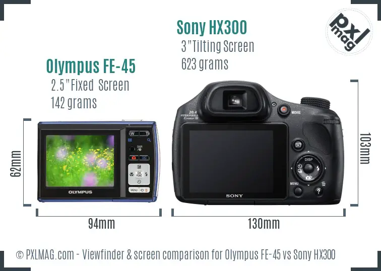 Olympus FE-45 vs Sony HX300 Screen and Viewfinder comparison
