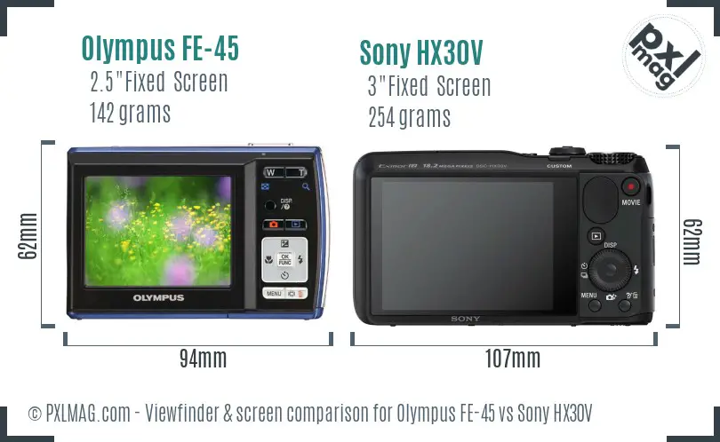 Olympus FE-45 vs Sony HX30V Screen and Viewfinder comparison